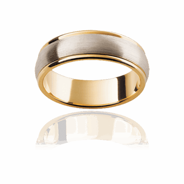 F99 6Mm 18K Gold Two Tone Rounded Band Smooth Edges Wedding Rings For Men