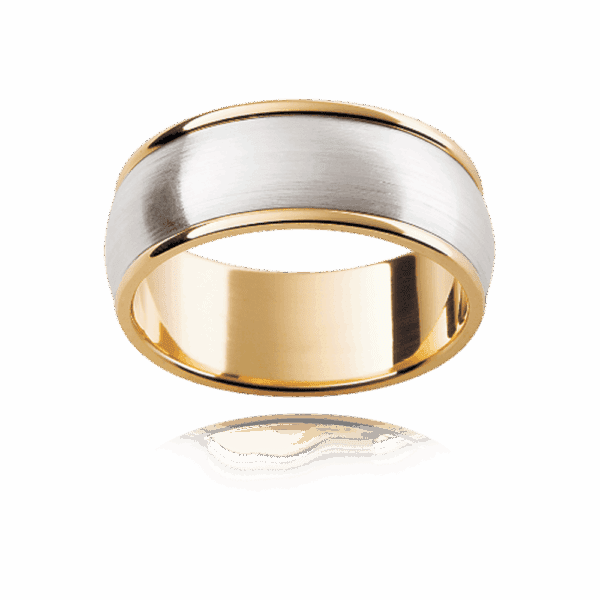 F99 8Mm Platinum Two Tone Rounded Band Smooth Edges Wedding Rings For Men