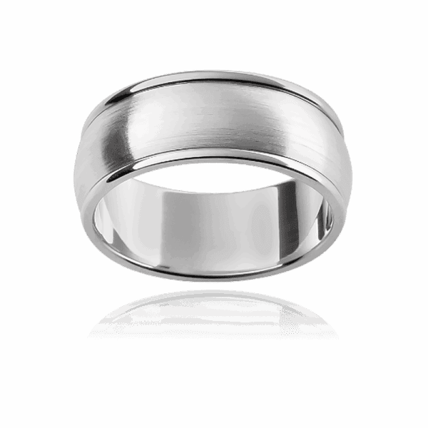 F99 8Mm White Gold Rounded Band Smooth Edges Wedding Rings For Men