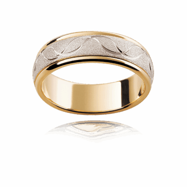 F9M 6Mm 18K Gold Two Tone Patterned Overlapping Wave Motif Diamond Wheel Centre Mens Gold Ring