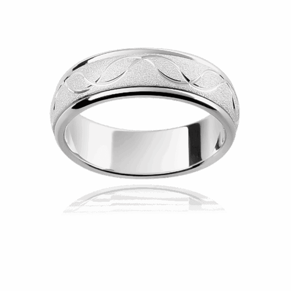 F9M 6Mm White Gold Patterned Overlapping Wave Motif Diamond Wheel Centre Mens Gold Ring