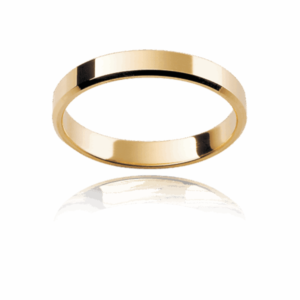 Fb 3Mm Yellow Gold Flat Profile Bevelled Edges Wedding Bands For Men
