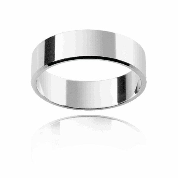 Fb 6Mm White Gold Flat Profile Bevelled Edges Wedding Bands For Men