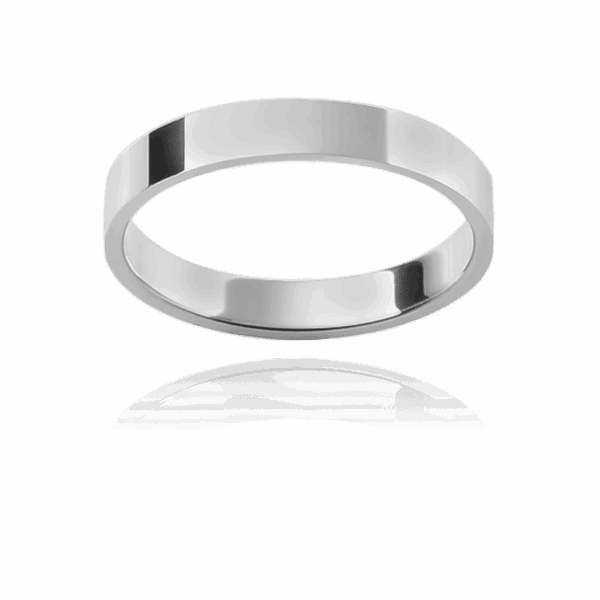 Flat 3Mm White Gold Flat Profile Flat Edges Mens Wedding Band
