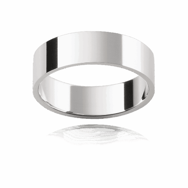 Flat 6Mm White Gold Flat Profile Flat Edges Mens Wedding Band