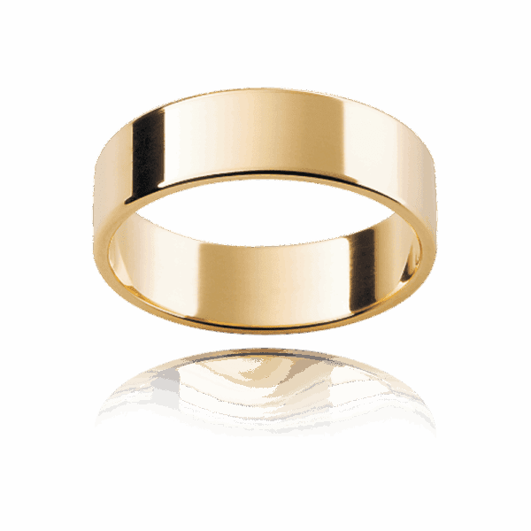 Model wears FLEC 6mm white gold emery plain flat rounded edges mens wedding ring