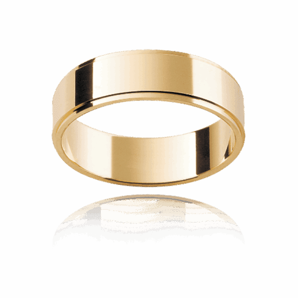 Fs 6Mm 18K Yellow Gold Flat Stepped Edge Band Wedding Rings For Men