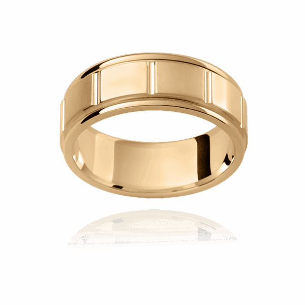 G142 7mm two tone flat pattern vertical grooves center inlay step edges wedding rings for men