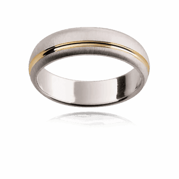 G64M 5Mm Two Tone Semi Rounded Band Polished Offset Groove Mens Wedding Band