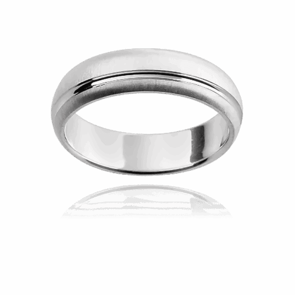 G64M 5Mm White Gold Semi Rounded Band Polished Offset Groove Mens Wedding Band
