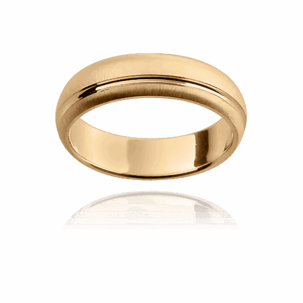 G64M 5Mm Yellow Gold Semi Rounded Band Polished Offset Groove Mens Wedding Band