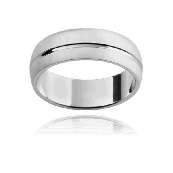 G64M 7mm two tone semi rounded band polished offset groove mens wedding band
