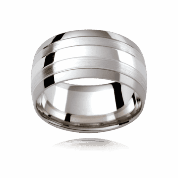 Gj102 10Mm 9K 18K White Gold Combination Polished Horizontal Grooves 18K Dark Finish Mens Wedding Ring