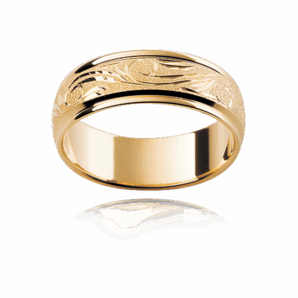 H1 6Mm Premium Hand Engraved Polished Edges Diamond Wheel Finish Ring Wedding Bands For Men