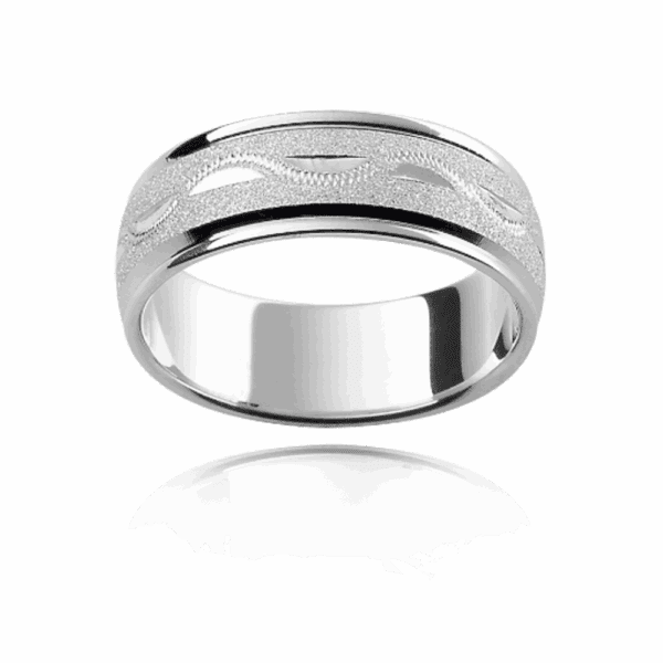 H12 6mm yellow gold engraved bevel edge horizontal with pattern polished edges mens wedding band