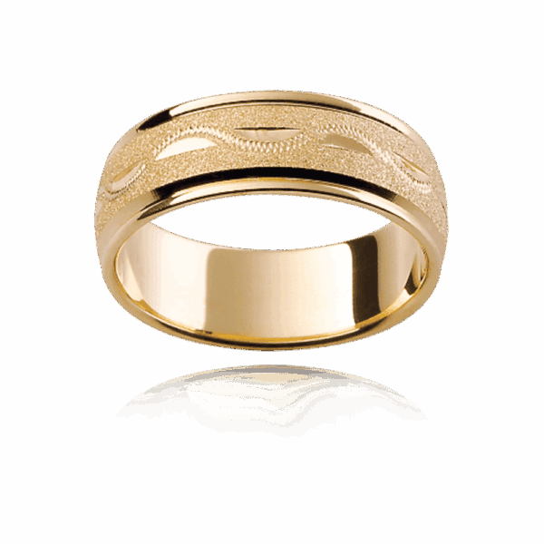 H12 6Mm Yellow Gold Engraved Bevel Edge Horizontal With Pattern Polished Edges Mens Wedding Band