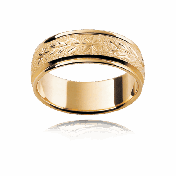 H13 6Mm Yellow Gold Engraved Bevel Edge With Engraved Pattern Polished Edges Mens Wedding Ring