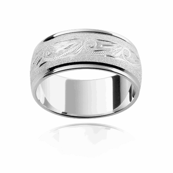 H14 8mm yellow gold engraved with bevel edge diamond polished edges mens engagement ring