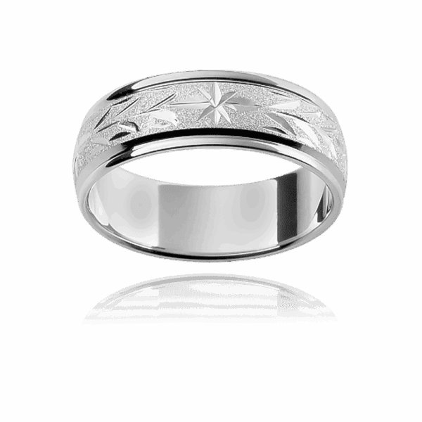 H2 6Mm White Gold Hand Engraved Polished Edges Engraved Pattern Diamond Wheel Finish Wedding Bands For Men