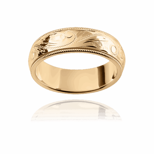 H8 6mm premium two tone ring with milgrain edge and hand engraved centre wedding bands for men