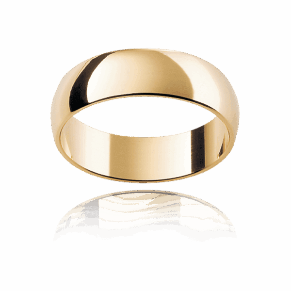 Model wears HR 8mm white gold plain half rounded wedding bands for men