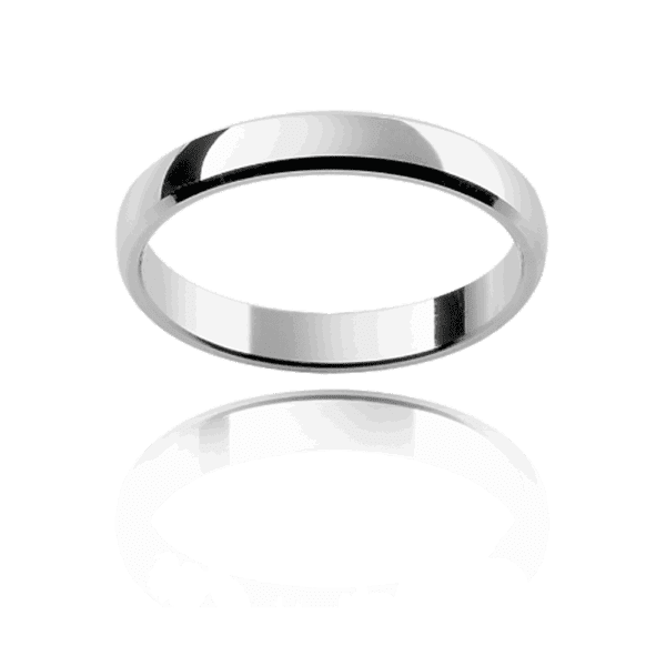 Hrb 3Mm White Gold Classic Half Round Bevel Edge Mens Wedding Band