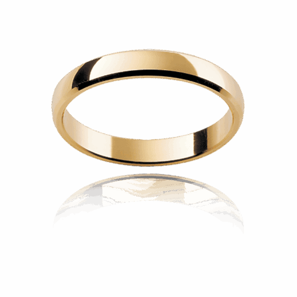 Hrb 3Mm Yellow Gold Classic Half Round Bevel Edge Mens Wedding Band