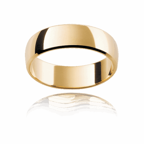 Hrb 6Mm Yellow Gold Classic Half Round Bevel Edge Mens Wedding Band