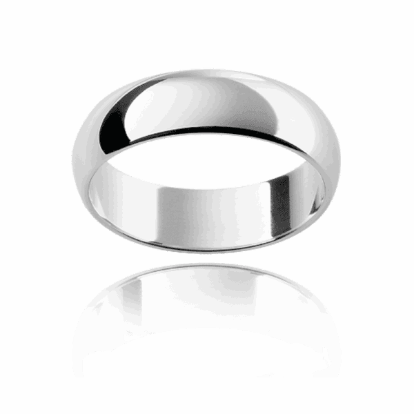 Model wears HRD 7mm white gold plain round dome classic wedding bands for men