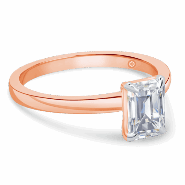 Holly Emerald 7X5 Angled Rose Gold Lab Grown Diamond Fancy Cut Popular Solitaire Ring