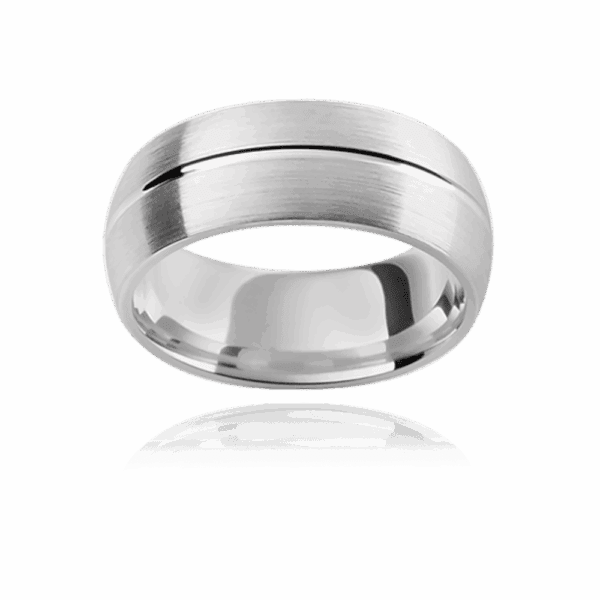 KC1 8mm two tone emery semi rounded ring with polished centreline and comfort fit mens wedding band