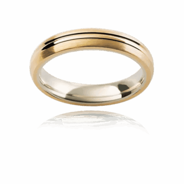 Kc3 4Mm Two Tone Semi Rounded With Double Polished Grooved Centreline And Comfort Fit Mens Wedding Ring