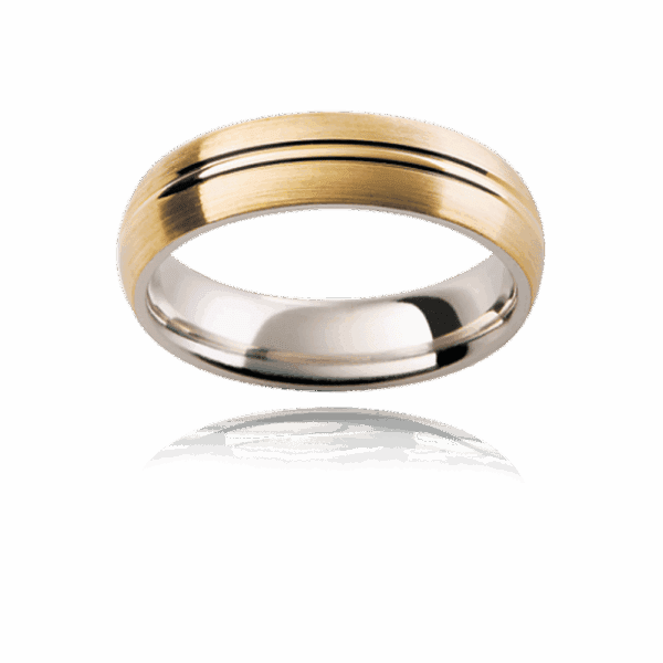 Kc3 5 5Mm Two Tone Semi Rounded Mens Wedding Ring With Double Polished Grooved Centreline And Comfort Fit