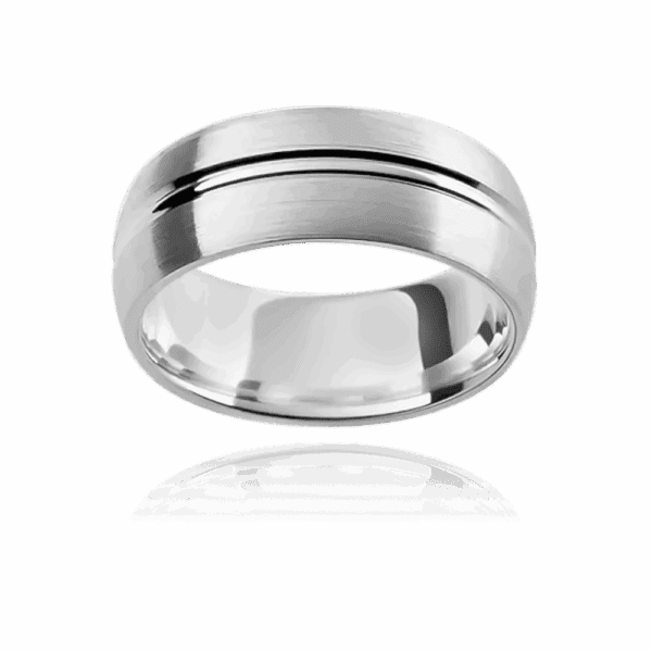 KC3 8mm two tone semi rounded with double polished grooved centreline and comfort fit mens wedding ring