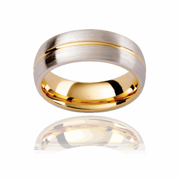 Kc8E 5 5Mm Two Tone Semi Rounded Mens Wedding Ring With Fine Polished Contrast Centreline And Comfort Fit