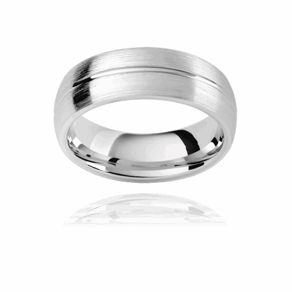 Kc8E 5 5Mm White Gold Semi Rounded Mens Wedding Ring With Fine Polished Contrast Centreline And Comfort Fit