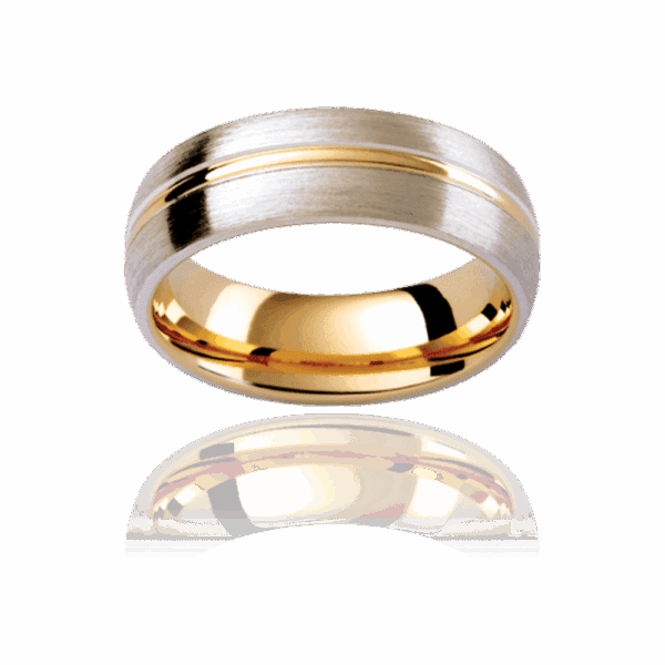 Kc9E 5 5Mm Two Tone Semi Rounded With Polished Contrast Centreline And Comfort Fit Mens Engagement Ring