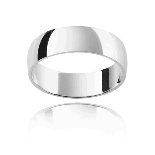 Lhr 6Mm White Gold Classic Low Half Round Sleek Edges Mens Wedding Ring