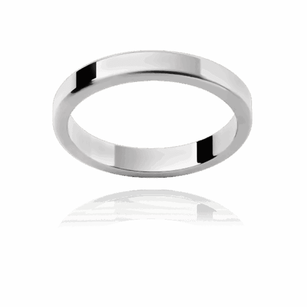 Lre 3Mm White Gold Flat Plain Profile Full Rounded Edge Mens Gold Ring