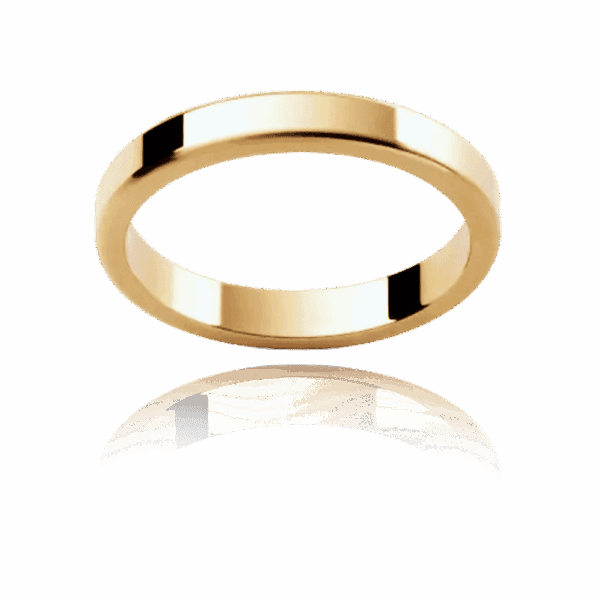 Lre 3Mm Yellow Gold Flat Plain Profile Full Rounded Edge Mens Gold Ring