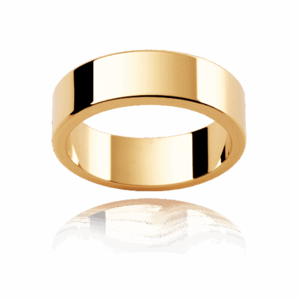 Lre 6Mm Yellow Gold Flat Plain Profile Full Rounded Edge Mens Gold Ring