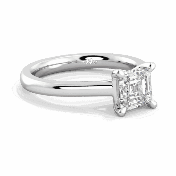 Lydia Asscher 6 0 Angled White Gold Moissanite 4 Prong V Setting Tapered Band Solitaire Ring