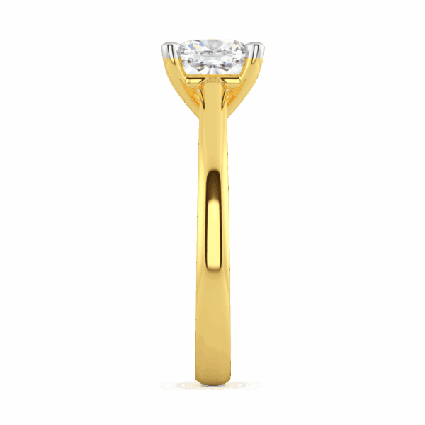 Lydia Cushion 7 5 Profile Yellow Gold Diamond 4 Prong V Setting Tapered Band Solitaire Ring
