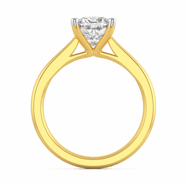 Lydia Cushion 7 5 Side Yellow Gold Diamond 4 Prong V Setting Tapered Band Solitaire Ring