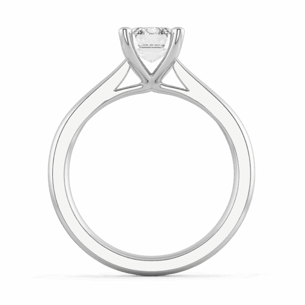 Lydia Emerald 7X5 Side White Gold Diamond 4 Prong V Setting Tapered Band Solitaire Ring