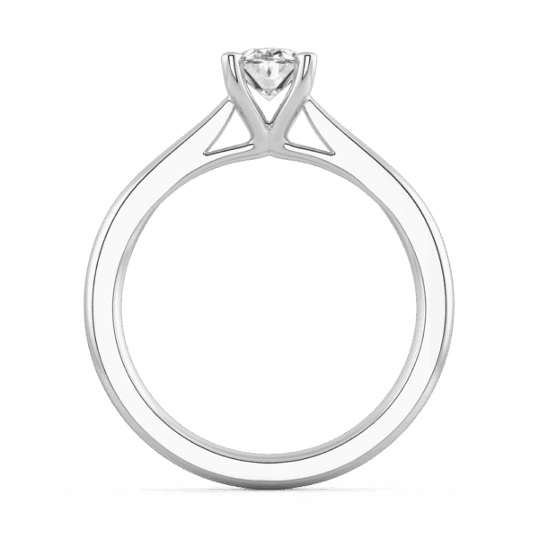 Lydia Oval 7X5 Side White Gold Diamond 4 Prong V Setting Tapered Band Solitaire Ring