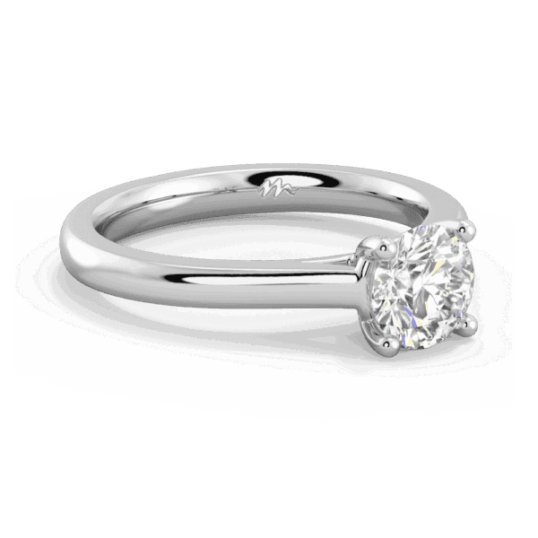 Lydia Round 6 5 Angled White Gold Moissanite 4 Prong V Setting Tapered Band Solitaire Ring