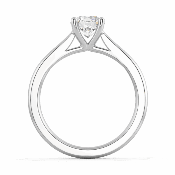 Lydia Round 6 5 Side White Gold Diamond 4 Prong V Setting Tapered Band Solitaire Ring