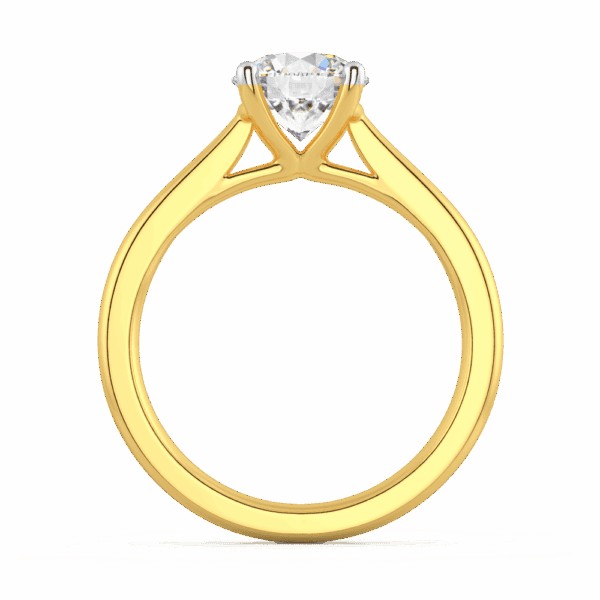 Lydia Round 7 5 Side Yellow Gold Diamond 4 Prong V Setting Tapered Band Solitaire Ring