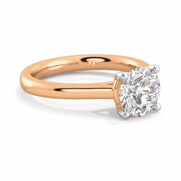 Lydia Round 8 0 Angled Rose Gold Moissanite 4 Prong V Setting Tapered Band Solitaire Ring